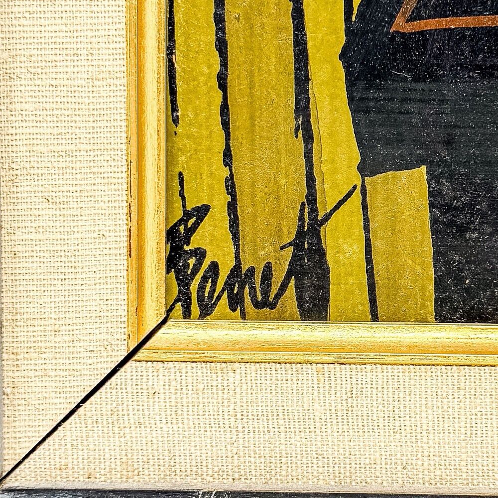 Vintage Benet Signed Modernist Still Life Acrylic Painting Framed MCM 19” - Picture 4 of 9